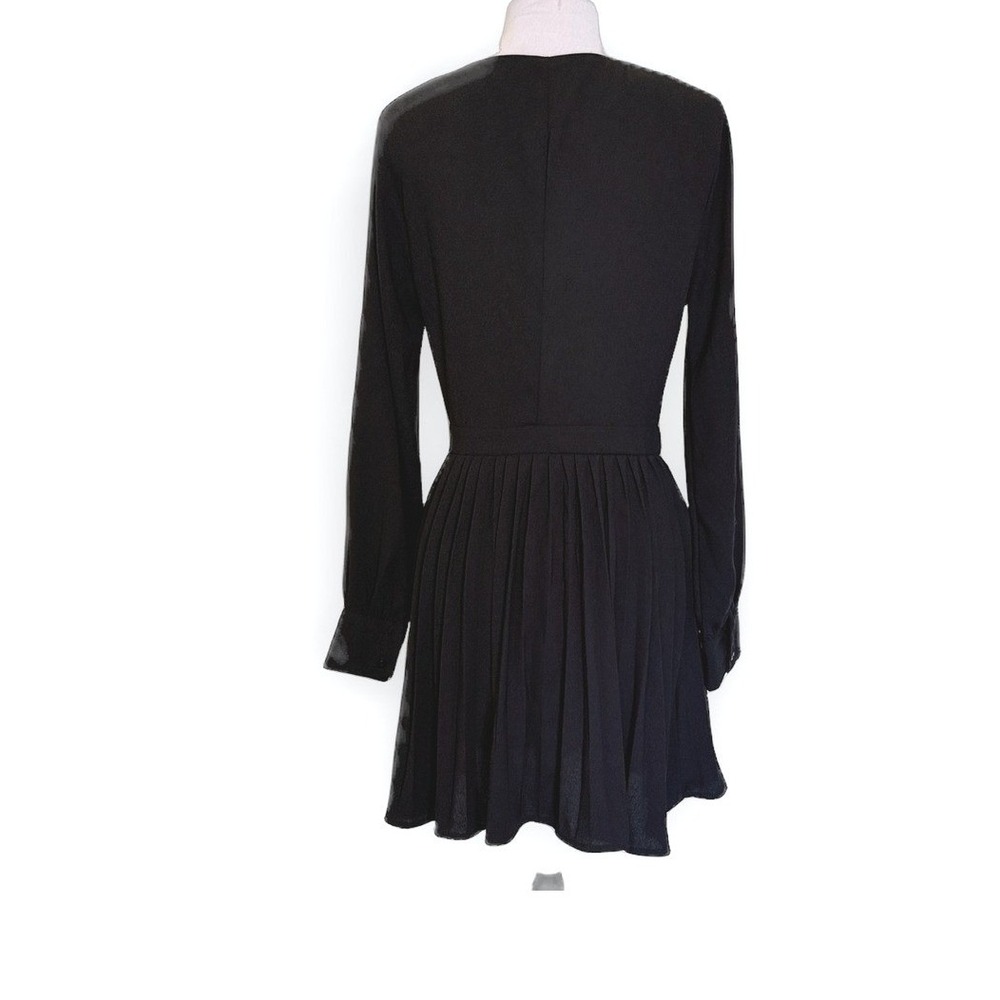 Missguided Black Double Breasted Pleated Mini Dress Long Sleeve V-Neck US 4 - Picture 2 of 12